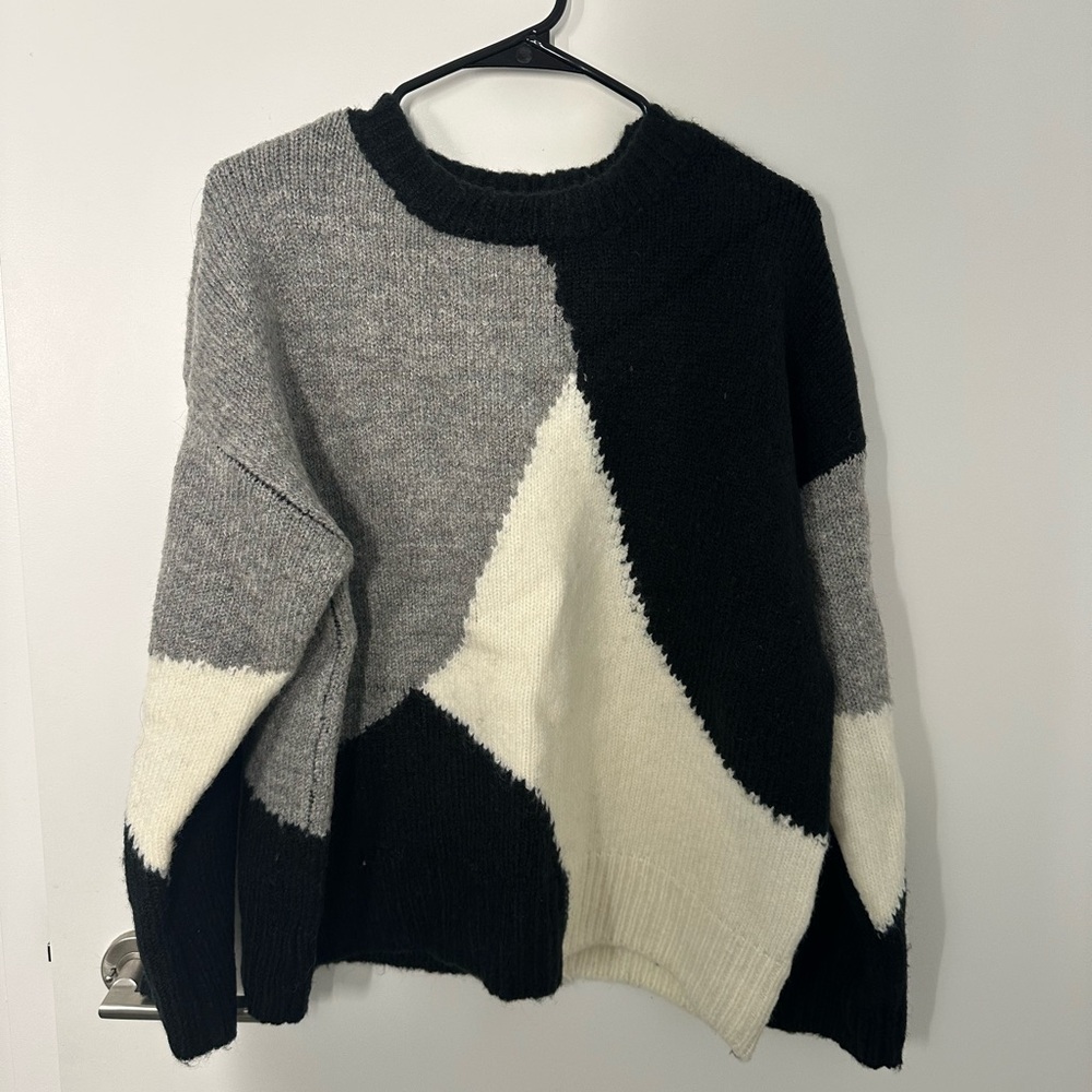 Black, Gray, White Colorblock Knit Sweater